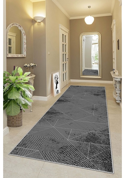 West Home Makinede Yıkanabilir Kaymaz Taban Leke Tutmaz Modern Kesme Yolluk Mutfak Yolluk Halı Yolluk Wh 576 Black Yolluk