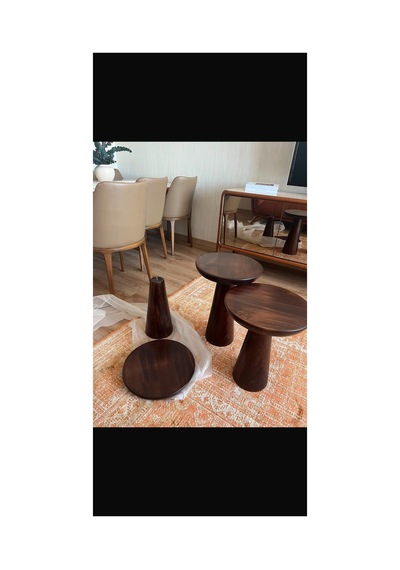 Ihlamur Wood Desıgn 3 Lü Ceviz Mantar Sehpa Açık Ceviz