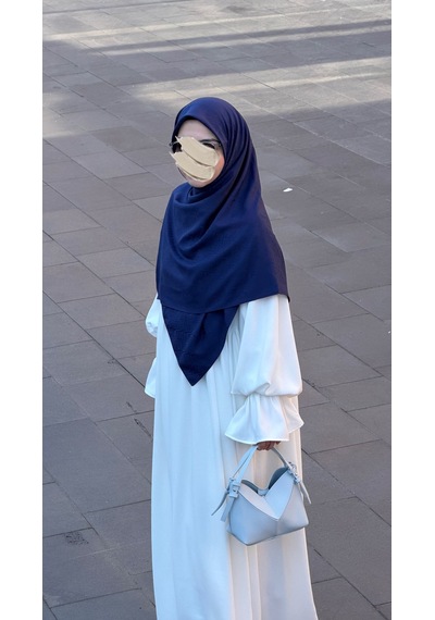 Qalortex Scarf Premium Jakarlı Sare Büyük Boy Eşarp - Lacivert