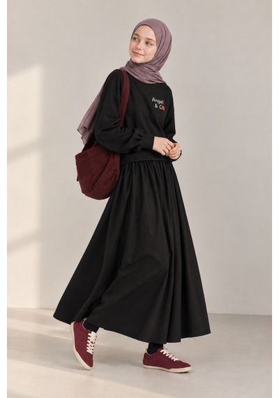 Angel&co. Girls Clothing Kız Çocuk Siyah Sweat-etek Basic Takım Siyah - 870724994 Siyah