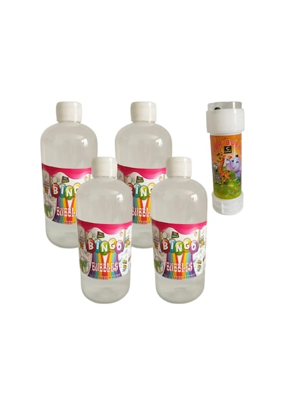 4 Adet Köpük Baloncuk Solüsyonu 500 Ml + 1 Adet Köpük Baloncuk Oyuncağı - Baloncuk Likidi 500 Ml
