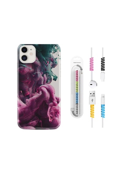 Apple Uyumlu iPhone 12 Mini Kılıf Kablo Koruyuculu Pink Green Cloud 1306