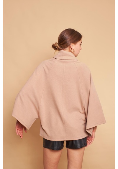 Jument Degaje Yaka Balıkçı Yarasa Model Rahat Kesim Oversize Triko Bluz-koyu Bej K.bej