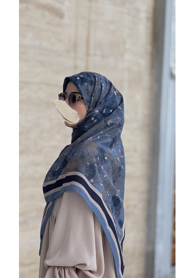 Qalortex Scarf Pamuklu Soft Minâ Desen Eşarp-lacivert