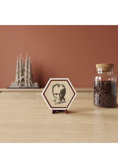 Modern Atatürk Portresi Masaüstü Dekoru, Çalışma Alanlarına Karakter Katan Butik Aksesuar 10x10 Cm, Pudra