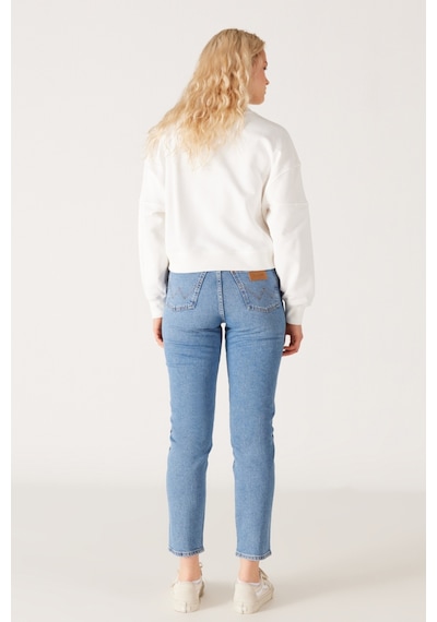 Wrangler Yüksek Bel Dar Paça Esnek Mavi Kadın Mom Jean Denim Kot Pantolon W246016404 Açık Mavi