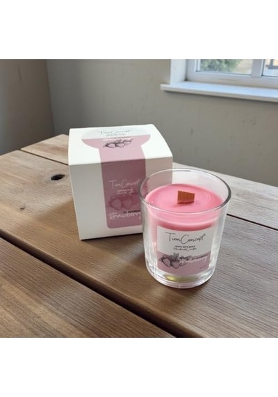 Kokulu Mum - 150 Gr Ahşap Fitilli Kokulu Mum %100 Doğal Soya Mumu Özel Hediye Kutulu Parafinsiz Saf Soya Wax Çilek 000 Açık Krem