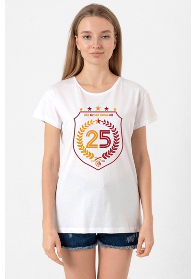 25 Şampiyonluk Yine Biz Beyaz Kadın Bisikletyaka Tshirt Beyaz