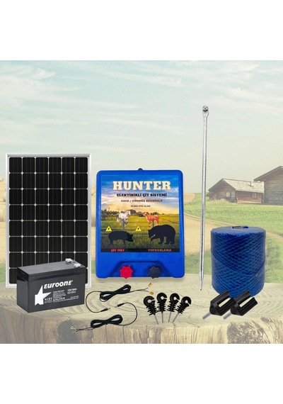 Hunter Ekonomik 500mt Domuz - Ayı Kovucu Elektrikli Çit Sistemi Güneş Panelli Akülü