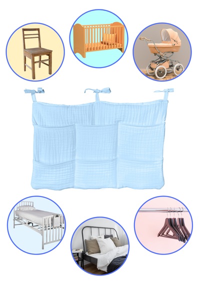 Bebek Beşik Yanı Organizer 6 Cepli Pratik Organizer Mavi