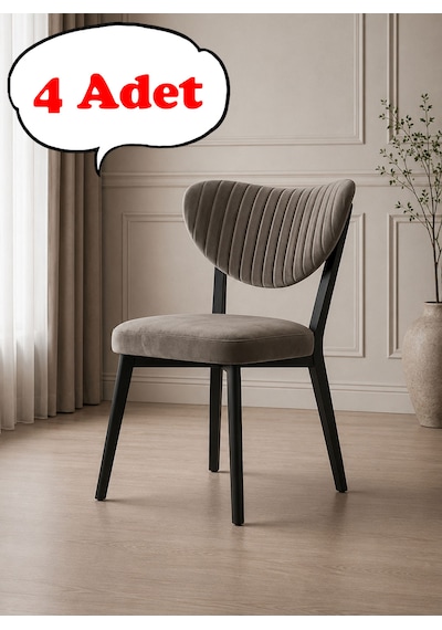Teknor 4 Adet Elma Sandalye Modern Kadife Kapitone Sırtlı Mutfak Yemek Odası Balkon Kafe Sandalyesi 85 Cm Kahverengi