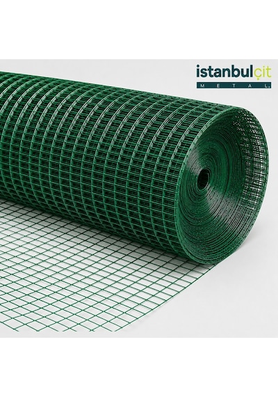 İstanbul Çit Metal Pvc Puntalı Tel 0,70 Mm 12x12 Mm Göz Aralığı Kaynaklı Bahçe Çiti Kafes Teli Yeşil