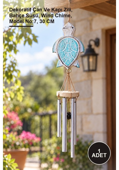 1 Adet Ahşap Üstlü Metal Çan Dekoratif Çan Ve Kapı Zili, Bahçe Süsü, Wind Chime, Model No:7, 30 Cm