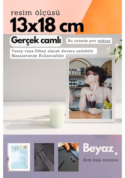 Beyaz-20mm Çerçeve Camlı 13x18 Cm Fotoğraf Resim Çerçevesi Ayaklı Veya Duvara Asma Yatay-dikey 66110699