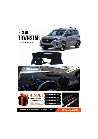 Nissan Townstar 2025-sonrası Uyumlu Torpido Örtüsü, Torpido Kılıfı - Siyah-mavi - Nı023