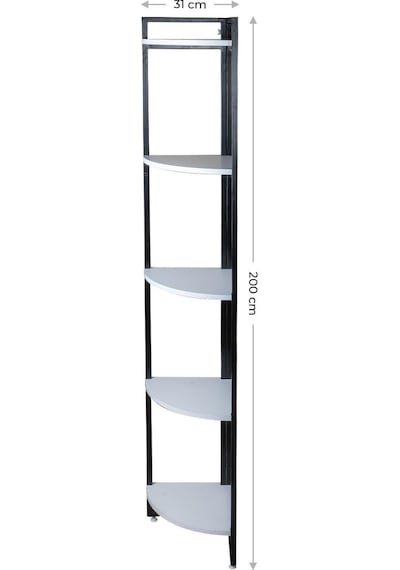 Dekoratif Köşe Rafı 5 Raflı Metal Ve Ahşap Kitaplık Çiçeklik Saksılık 200x31 Cm