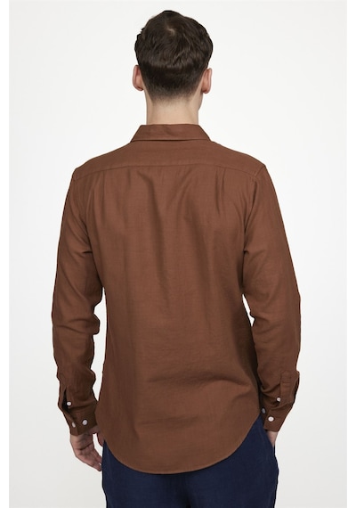 Tudors Slim Fit Uzun Kol Biyeli Yaka Düğmeli Keten Erkek Kahve Gömlek-27198-Kahve Kahverengi Tudors Slim Fit Uzun Kol Biyeli Yaka Düğmeli Keten Erkek Kahve Gömlek-27198-Kahve Kahverengi