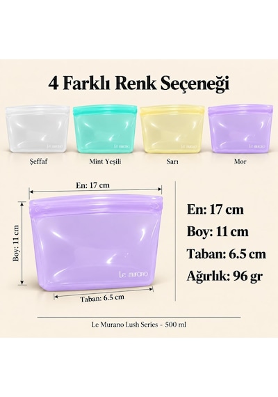 Lush 500 Ml Platinum Silikon Sızdırmaz Gıda Saklama Torbası Çok Renkli