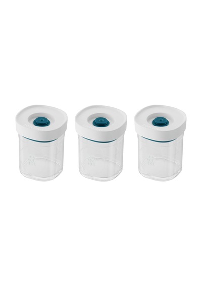 Fresh & Save Cube Vakumlu Saklama Kabı Set, Xs, 3 Parça, Şeffaf Akdeniz Mavisi Açık Ahşap