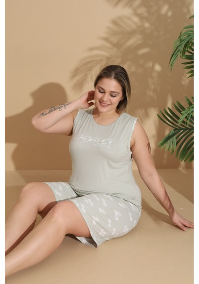 Eyfuze Kadın Milan Kumaş Büyük Beden Curve Baskılı Desenli Şortlu Pijama Takımı Açık Yeşil Eyfuze Kadın Milan Kumaş Büyük Beden Curve Baskılı Desenli Şortlu Pijama Takımı Açık Yeşil