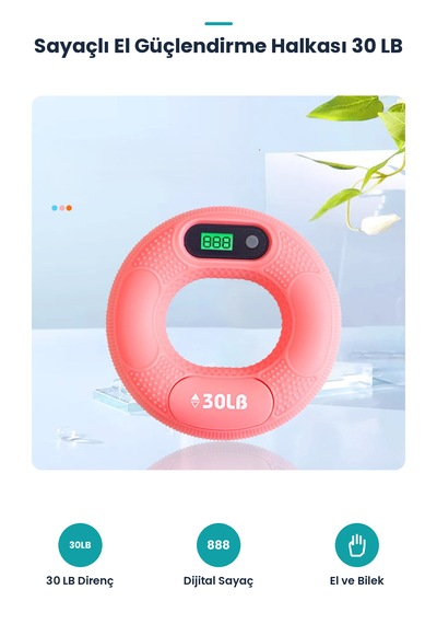 Sayaçlı El Güçlendirme Halkası - Dijital Egzersiz Aleti - 30 Lb Çok Renkli