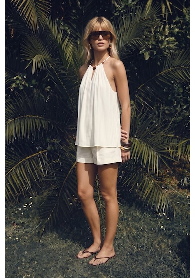 Sateen Aksesuar Detaylı Bluz - Ekru-137567