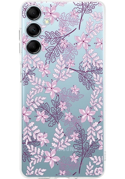 Samsung Galaxy M35 İle Uyumlu Floral Pudra Baskılı Kamera Korumalı Şeffaf Kılıf