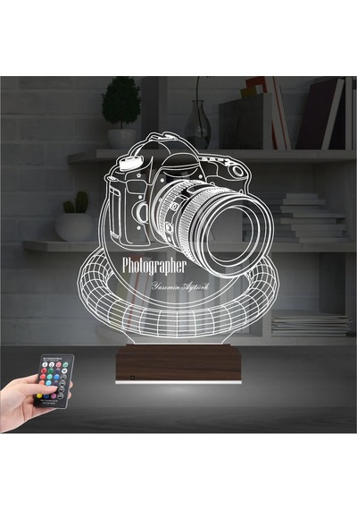 Luvivia Photographer Fotoğraf Makinesi Fotoğrafçı Kişiye Özel 3d Lamba - Masa Gece Lambası Şeffaf