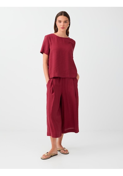 Jimmy Key Kırmızı Beli Lastikli Bol Paça Midi Modal Pantolon 6ww187931600