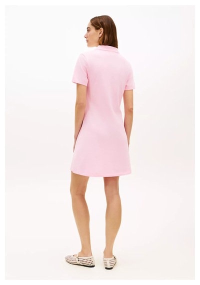 Kadın Normal Kalıp Polo Yaka Logo İşlemeli Kısa Kollu Pembe Elbise Pembe