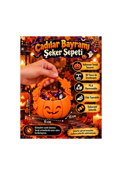 Halloween Cadılar Bayramı Balkabağı Şeker Sepeti - Sepet Mini Şekerlik Parti Dekoru Turuncu Turuncu