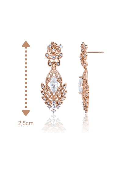 Vip Seri Küpe Xuping Çiçekli Telkari Tasarım Taşlı Rose Altın Kaplama 2,5cm Rose Gold