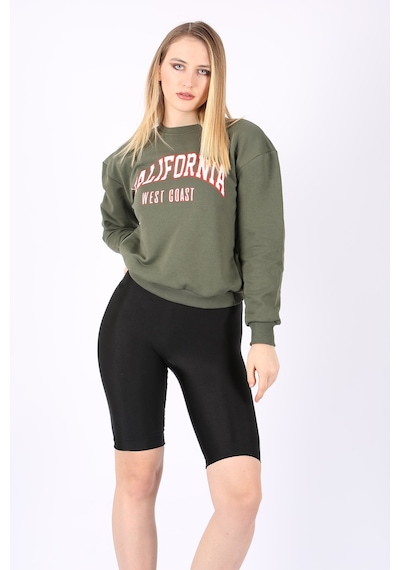 Madmext Mad Girls Haki Bisiklet Yaka Kadın Sweatshirt Mg789 Haki
