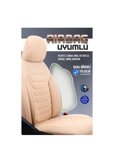 Fiat Egea Cross Lüks Kumaş Ve Deri Detaylı 5li Oto Koltuk Kılıfı Bej