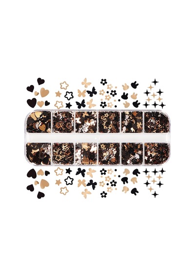 Siyah Ve Gold Tırnak Süsleme Folyo Pulları Karışık Dizayn Kelebek Kalp Tavşan Yıldızlar Nail Art