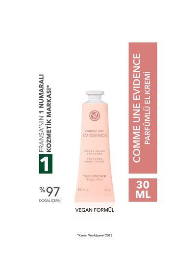 Yves Rocher Comme Une Evidence Parfümlü El Kremi- Comme Une Evidence- Kadın Parfüm- Vegan-30ml