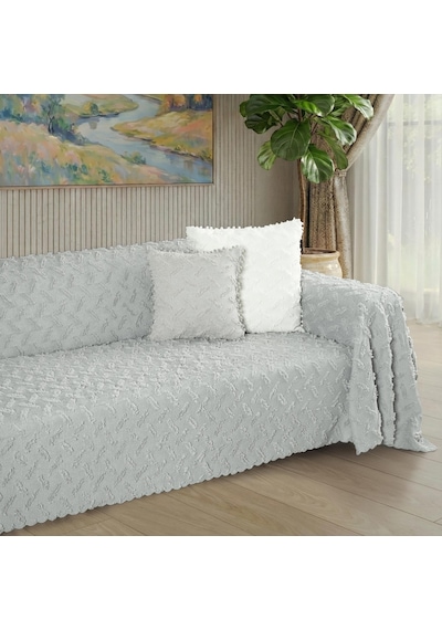 Ponela Koltuk Örtüsü Kaymaz Bohem Punch Kabartmalı 3 Boyutlu 175x350 Cm X- Large Kaymaz, A.gri Açık Gri