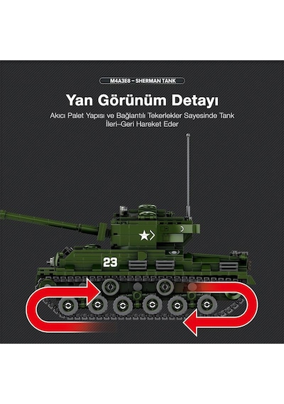 Reobrix 77030 World Of Tanks M4 Sherman Tank M4a3e8 Yaratıcı Yapı Blok Seti Building Blocks - 836 Parça