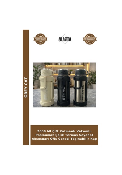 2000 Ml Çift Katmanlı Vakumlu Paslanmaz Çelik Termos Seyahat Aksesuarı Ofis Gereci Taşınabilir Kap Çok Renkli
