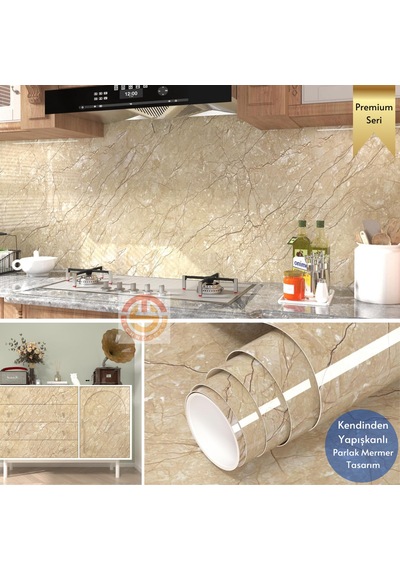Technosmart 60x100cm Mermer Desen Kendinden Yapışkanlı Duvar Kağıdı Kaplama Mutfak Tezgeh Masa Folyo Sarı