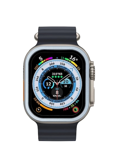 Apple Watch Ultra 49mm Uyumlu Alüminyum Kasa Cam Ekran Koruyucu - Mavi