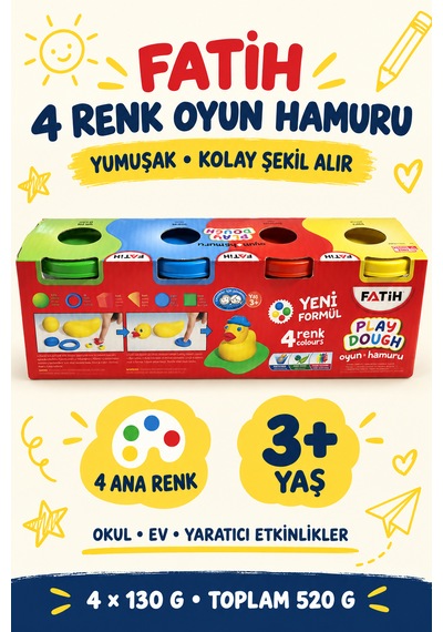 Fatih 4 Renk Oyun Hamuru 520 Gr 4 130 Gr, 3+ Yaş Çok  Renkli