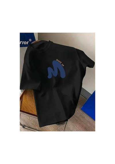 Medinenur Wake Up Yazı Detaylı Basic T-shirt Siyah