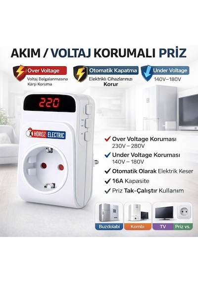 Protex-r Dijital Voltaj Koruyucu Priz - Ayarlanabilir Alt/üst Limit 140v-280v , 16a Akım Korumalı Priz, 5 Sn / 3 Dakika Gecikme Seçenekli, Led Ekranlı Kombi, Buzdolabı Ve Tv Koruyucu 1 Protex-r Dijital Voltaj Koruyucu Priz - Ayarlanabilir Alt/üst Limit 140v-280v , 16a Akım Korumalı Priz, 5 Sn / 3 Dakika Gecikme Seçenekli, Led Ekranlı Kombi, Buzdolabı Ve Tv Koruyucu 1