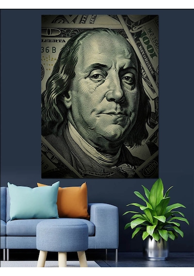 Ahşap Tablo Benjamin Franklin Dolar Resmi