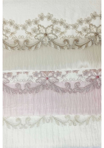 3 Lü Tül Dantel İşlemeli Boncuklu Havlu Seti 50x90 Cm Çok Renkli