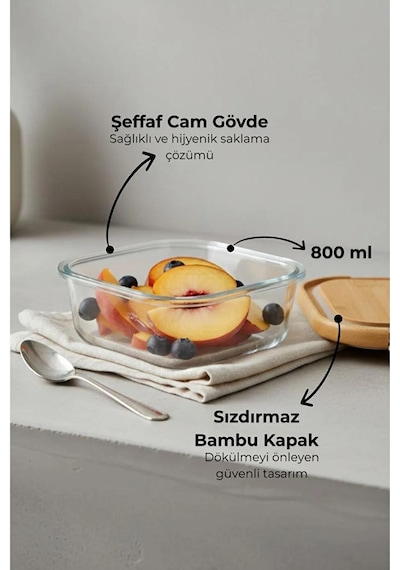 Patina Kilitli Cam Saklama Kabı 800 Ml B6480 Şeffaf