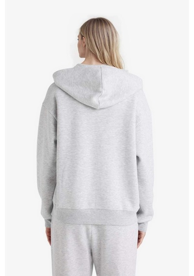 Defacto - Relax Fit Kapüşonlu Basıc Kalın Fermuarlı Sweatshirt C1809AX26SP Gri
