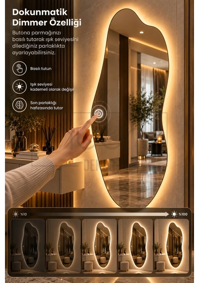 150x50 Dokunmatik Led Işıklı Asimetrik Boy Aynası Gün Işığı