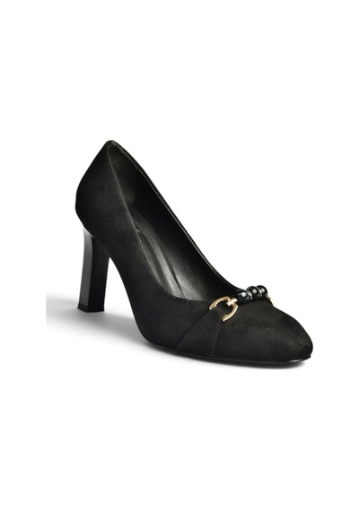 Fox Shoes Z676040102 Siyah Süet Kalın Topuklu Kadın Ayakkabı